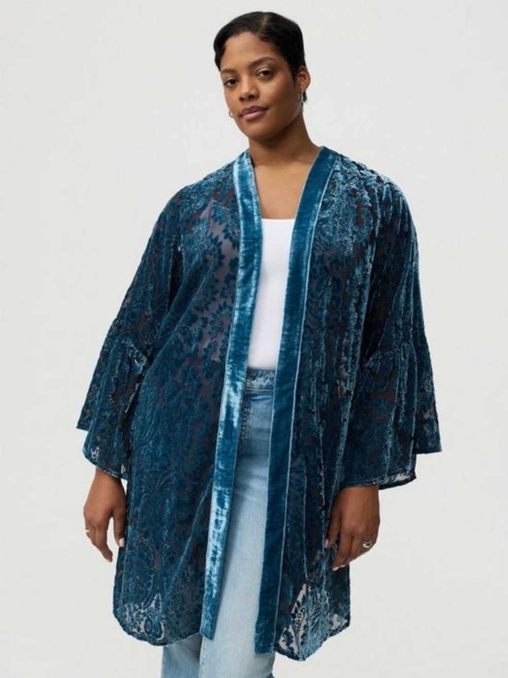 Torrid Teal Burnout Velvet Kimono - Size 1X - NWT!
